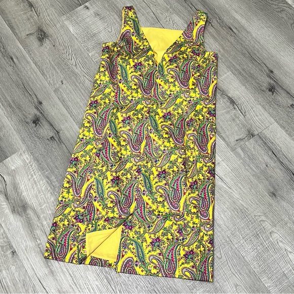 AMAZING SZ 8 EUC Lauren Ralph Lauren Yellow Paisley Dress 8 Vintage Style 026 - Picture 10 of 14